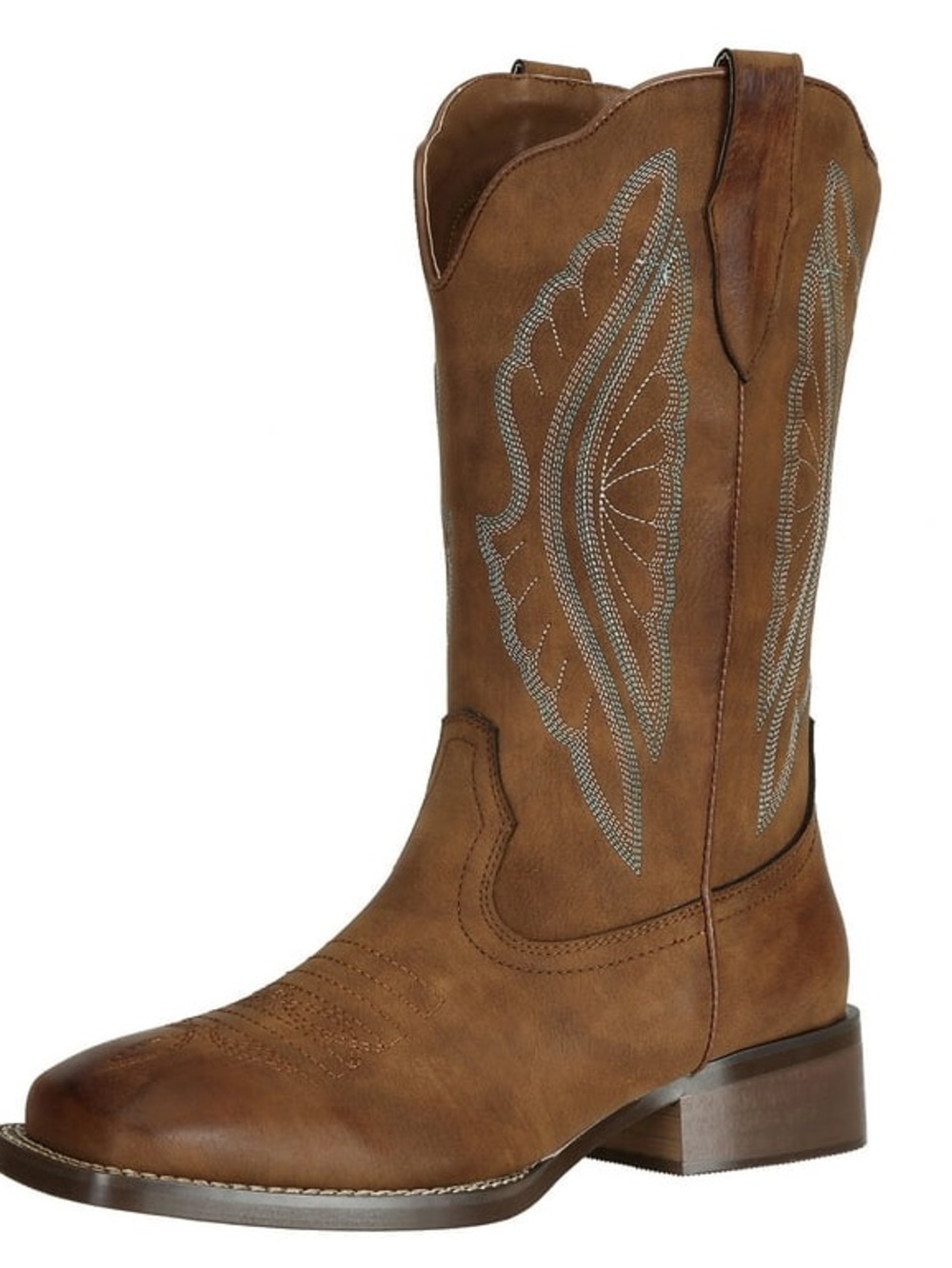 Women's Brown Western Heeled Boot with Embroidered Shaft